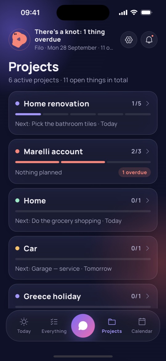 Projects screen