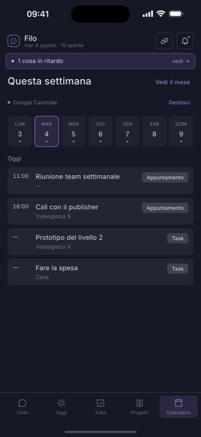 La vista Calendario con gli eventi di Google Calendar